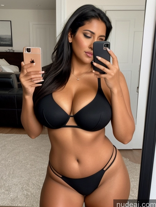 ai nude image of araffe woman in a black bikini taking a selfie in a mirror pics of Woman One Perfect Boobs Chubby Tanned Skin 30s Seductive Black Hair Long Hair Indian Mirror Selfie Front View Spreading Legs 90s