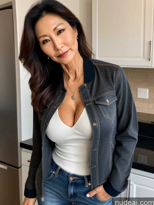 related ai porn images free for Milf Small Tits Beautiful Perfect Body 60s Korean Kitchen Jacket Jeans Shirt Stylish Sweater Cleavage Detailed Dark Lighting