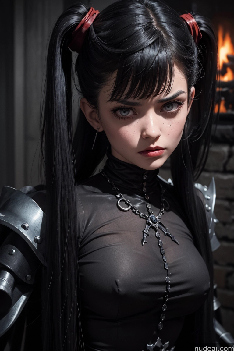 ai nude image of there is a woman with long black hair wearing a black outfit pics of Shocked Angry Black Hair Dark Lighting Filipina Skinny 18 Small Tits Pigtails Goth Dark_Fantasy_Style Death Knight Medieval Alternative Witch Hell Detailed