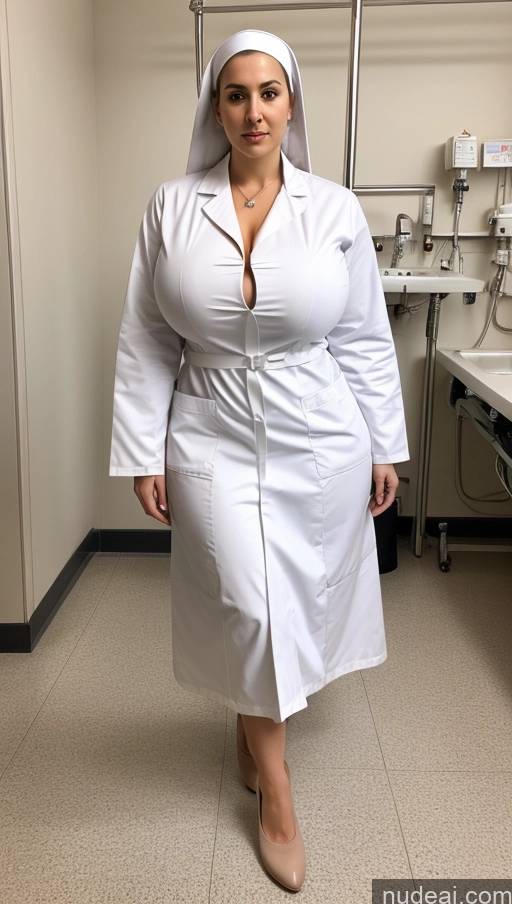 ai nude image of arafed woman in a white robe standing in a hospital room pics of Huge Boobs Perfect Boobs Beautiful Busty Big Ass Thick Big Hips Perfect Body Pubic Hair Fairer Skin Nude Lab Coat Nurse Hospital Cleavage Nun Jewelry Victorian