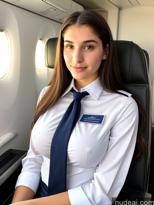 ai nude image of arafed woman in a white shirt and blue tie sitting in an airplane pics of Sorority Beautiful Perfect Boobs Perfect Body 18 Jewish Flight Attendant Cleavage