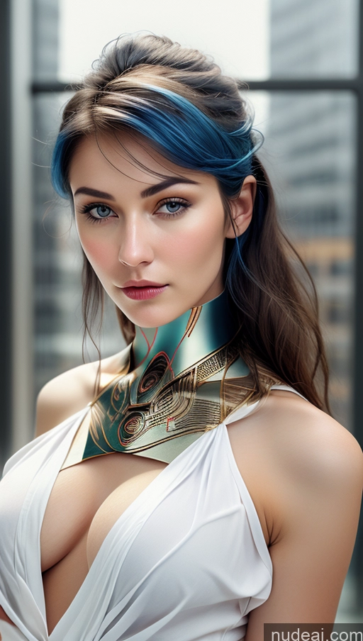 ai nude image of arafed woman with blue hair and a neck scarf pics of Busty Perfect Boobs Pubic Hair Tanned Skin Futuristicbot V2 Phoenixdress Huge Tits, Hard Nipples Scandinavian Blue Hair