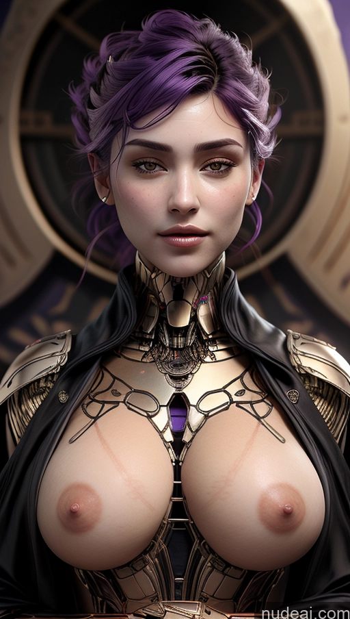 ai nude image of arafed woman with purple hair and a black cape posing for a picture pics of Busty Pubic Hair Tanned Skin Futuristicbot V2 Phoenixdress Huge Tits, Hard Nipples Skin Detail (beta) Greek Purple Hair