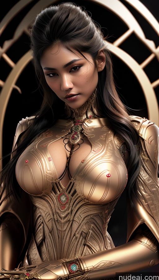 ai nude image of a close up of a woman in a gold costume holding a sword pics of Busty Pubic Hair Tanned Skin Futuristicbot V2 Phoenixdress Huge Tits, Hard Nipples Skin Detail (beta) Filipina Vampire