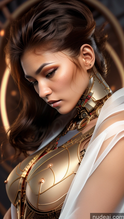 ai nude image of arafed woman in a gold armor and white dress posing for a picture pics of Busty Pubic Hair Tanned Skin Futuristicbot V2 Phoenixdress Huge Tits, Hard Nipples Skin Detail (beta) Filipina Vampire Ginger