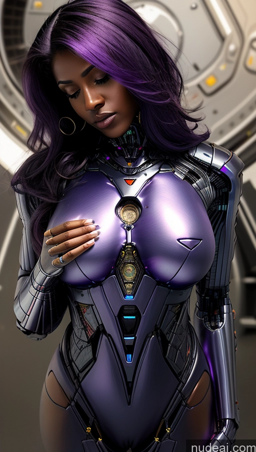 related ai porn images free for Busty Pubic Hair Tanned Skin Huge Tits, Hard Nipples French Futuristicbot V2 Close-up View Dark Skin Purple Hair Space Suit