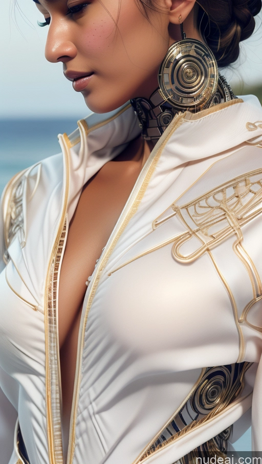 ai nude image of araffe woman in a white dress with gold trim and earrings pics of Busty Tanned Skin French Futuristicbot V2 No Panties? Skin Detail (beta) Perfect Boobs Sports Phoenixdress