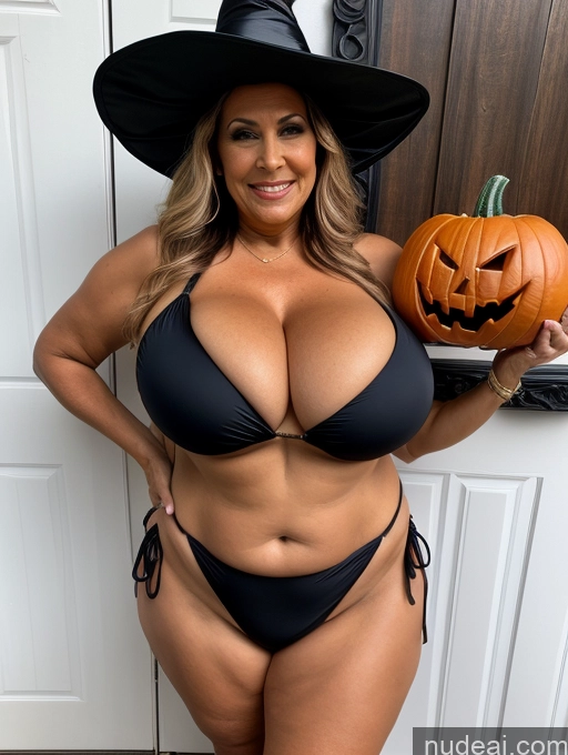 related ai porn images free for Milf One Busty Huge Boobs Thick Tanned Skin Front View Microkini Thong Native American 70s Halloween Witch