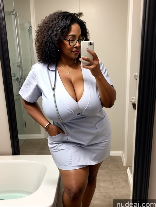 related ai porn images free for One Glasses Busty Black Hair Curly Hair Black Huge Boobs Milf 50s Chubby Front View Bathroom Mirror Selfie Cleavage Nurse