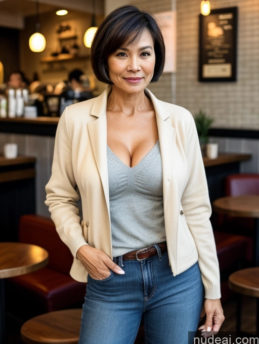 related ai porn images free for Milf Perfect Boobs Perfect Body Beautiful Sexy Face Short Hair Cafe Jacket Jeans Casual Stylish Secretary Professor Shirt Sweater Cleavage Detailed Filipina 60s