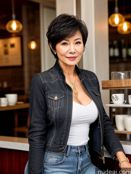 related ai porn images free for Milf Perfect Boobs Perfect Body Beautiful Sexy Face Short Hair Cafe Jacket Jeans Casual Stylish Secretary Professor Shirt Sweater Cleavage Detailed Chinese 70s Dark Lighting