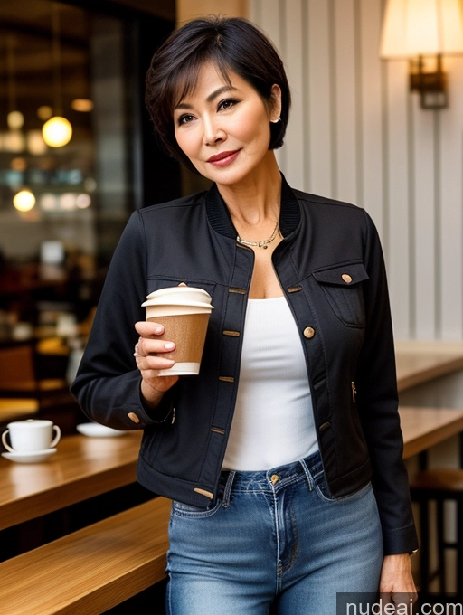 related ai porn images free for Milf Perfect Boobs Perfect Body Beautiful Sexy Face Short Hair Cafe Jacket Jeans Casual Stylish Secretary Professor Shirt Sweater Cleavage Detailed Chinese 70s Dark Lighting