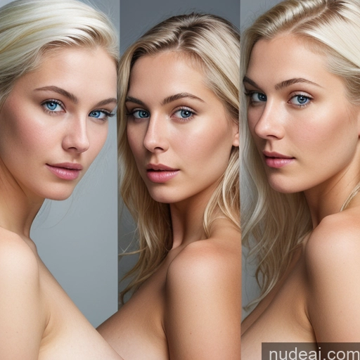 ai nude image of three women with different breasts posing for a picture in a studio pics of 18 Busty Slicked White Hair Scandinavian