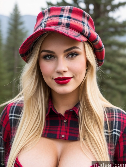 ai nude image of blonde woman with big breast wearing a plaid hat and red lipstick pics of 18 Busty Blonde Slicked Egyptian Lumberjack Hat Lipstick