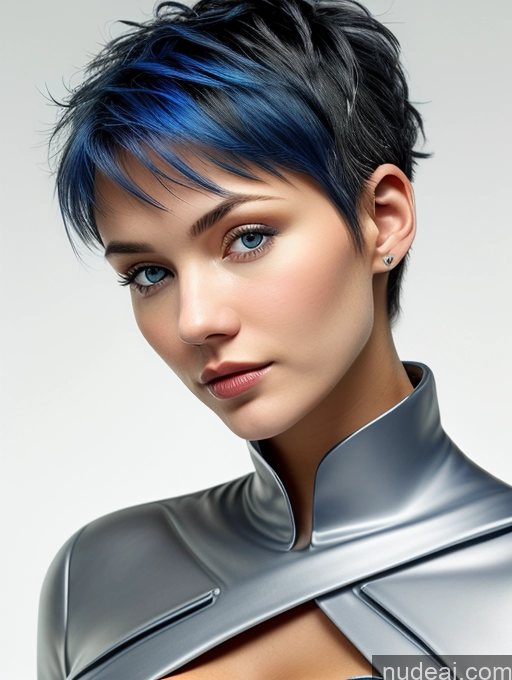 ai nude image of arafed woman with blue hair and a futuristic suit posing for a picture pics of Busty Perfect Boobs Tanned Skin Dark Skin Pixie Afingering Futuristicbot V2 Phoenixdress Huge Tits, Hard Nipples Pubic Hair Blue Hair Close-up View Scandinavian