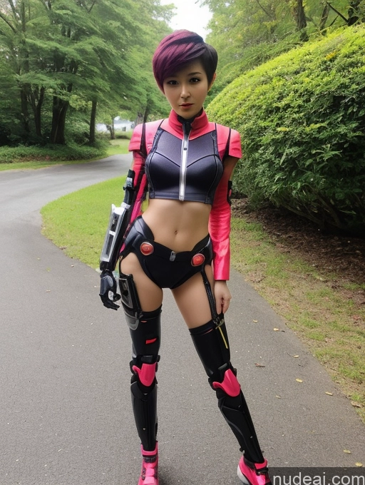 ai nude image of arafed woman in a black and pink outfit posing on a paved road pics of Cyborg Small Tits Small Ass Skinny Short Long Legs 18 Pixie Asian Cosplay