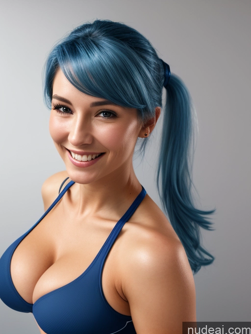 related ai porn images free for Milf One Huge Boobs Beautiful 18 Happy Blue Hair Ponytail German 3d Front View Sports Bra Bright Lighting