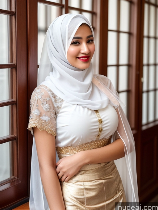 ai nude image of araffe woman in a white veil and gold dress standing by a window pics of Sorority One Perfect Boobs Beautiful Lipstick Thick Short Perfect Body 20s Happy Indonesian Skin Detail (beta) Blouse Niqab Long Skirt Traditional