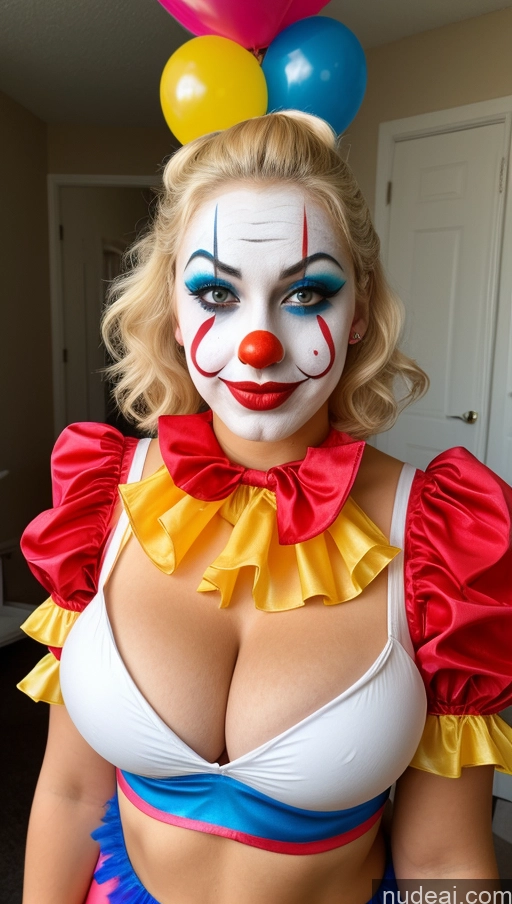 ai nude image of araffe dressed as a clown with balloons on her head pics of 18 Busty Egyptian Slicked Blonde Clown