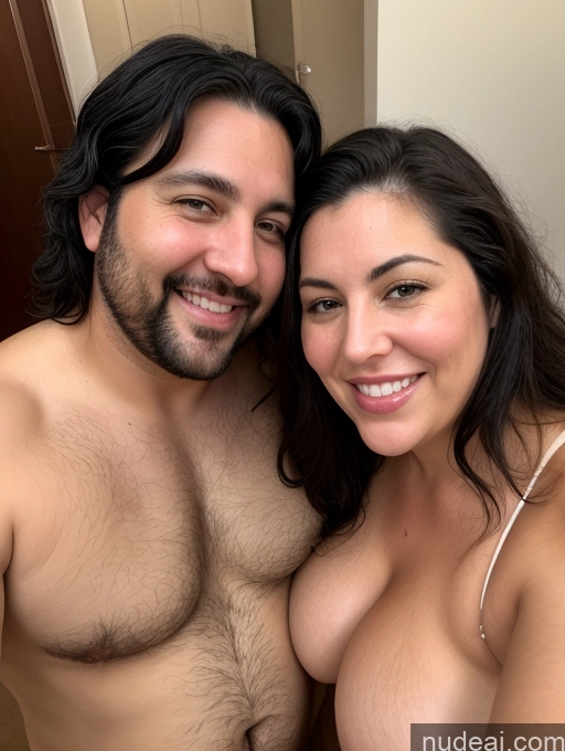 ai nude image of there is a man and woman posing for a picture together pics of Woman + Man Busty Chubby Fat Thick 40s Happy Orgasm Black Hair Long Hair White Front View Cumshot Pubic Hair Oasis