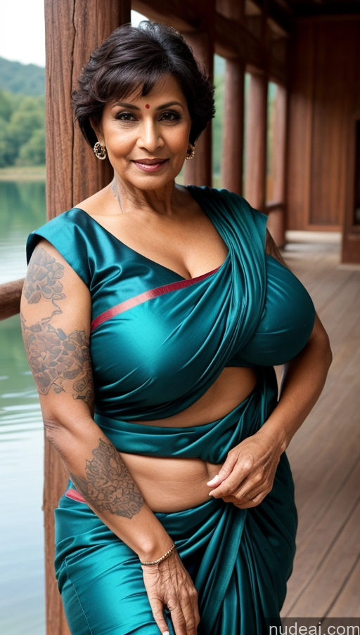 ai nude image of there is a woman in a blue dress posing for a picture pics of Milf Busty Huge Boobs Beautiful Tattoos Muscular Big Ass Abs Thick Tall Dark Skin 70s Seductive Indian Close-up View Jumping Sexy Face Blouse Sari Pixie Lake