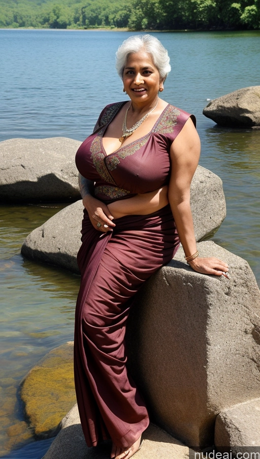 ai nude image of there is a woman posing on a rock by the water pics of Milf Busty Huge Boobs Beautiful Tattoos Big Ass Thick Tall 70s Seductive Indian Close-up View Jumping Sexy Face Blouse Sari Pixie Lake Big Hips Dark Skin