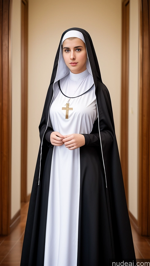 ai nude image of nun in black and white robe standing in hallway with cross pics of 18 Busty Blonde Slicked Egyptian Nun