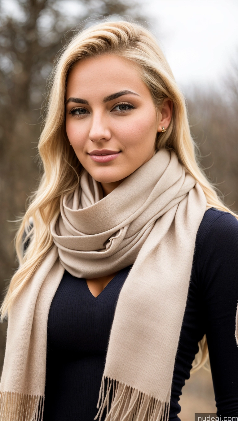 ai nude image of blond woman wearing a scarf and black top posing for a picture pics of Blonde Slicked Busty Egyptian 18 Scarf