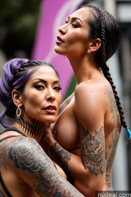 related ai porn images free for Tattoos Muscular Big Ass Abs Tall Perfect Body Tanned Skin Oiled Body Seductive Purple Hair Braided Asian Cyberpunk Street Front View Nude Devil Detailed Fairer Skin Esther 60s