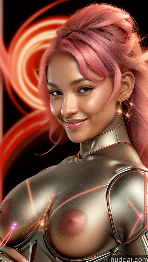 ai nude image of there is a woman with pink hair and a shiny body pics of Tanned Skin Dark Skin Greek Afingering Huge Tits, Hard Nipples Pink Hair Futuristicbot V2 Phoenixdress Happy Perfect Boobs Bra Pull Down Front View