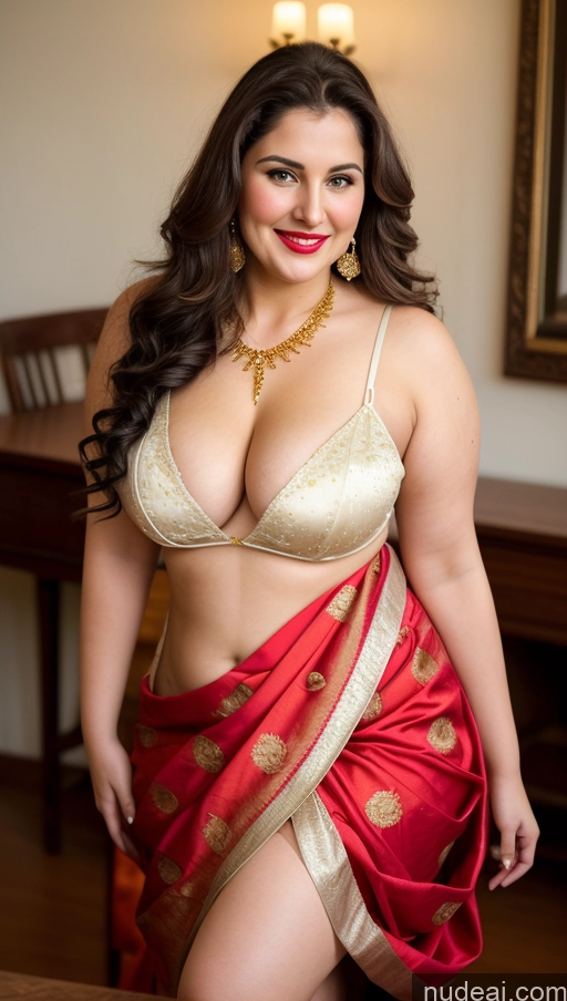 ai nude image of araffe woman in a sari posing for a picture pics of Milf Busty Beautiful Lipstick Thick Chubby Fat Big Hips Fairer Skin 20s Happy Seductive Brunette Long Hair White Party Front View Straddling Skin Detail (beta) Sari Blouse Dirndl Victorian Cleavage Gold Jewelry