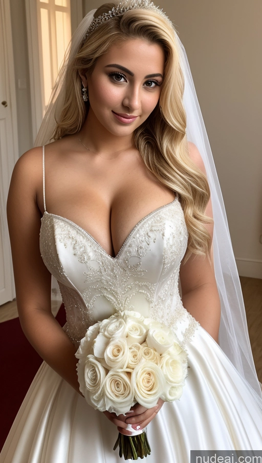 ai nude image of arafed bride in a wedding dress holding a bouquet of flowers pics of Egyptian Blonde Slicked 18 Busty Wedding