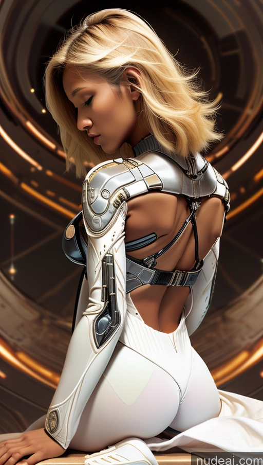 ai nude image of blond woman in futuristic suit posing on a table with a futuristic background pics of Perfect Boobs Tanned Skin Dark Skin Serious Blonde Greek Straddling Space Suit Suspender Belt Afingering Futuristicbot V2 Phoenixdress Huge Tits, Hard Nipples