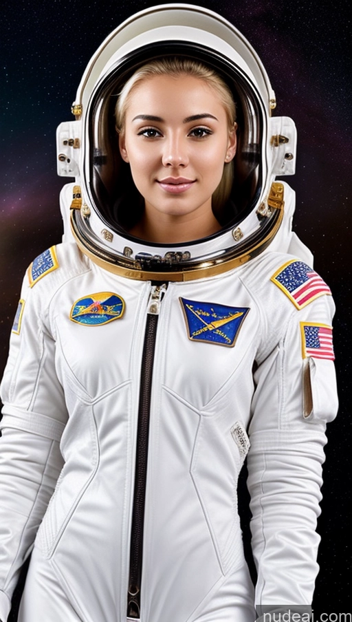 ai nude image of arafed woman in a white space suit with a space shuttle in the background pics of 18 Egyptian Blonde Slicked Small Tits Space Suit