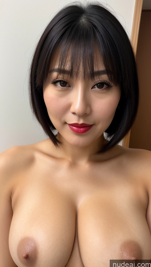 ai nude image of a close up of a woman with a very big breast pics of Woman One Beautiful Lipstick Black Hair Japanese Close-up View 40s Busty Perfect Boobs Thick Bobcut