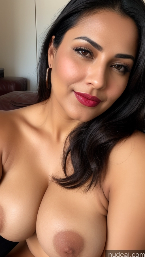 ai nude image of a close up of a woman with a big breast posing for a picture pics of Woman One Beautiful Lipstick Black Hair Slicked Close-up View Busty Perfect Boobs 40s Indian Thick