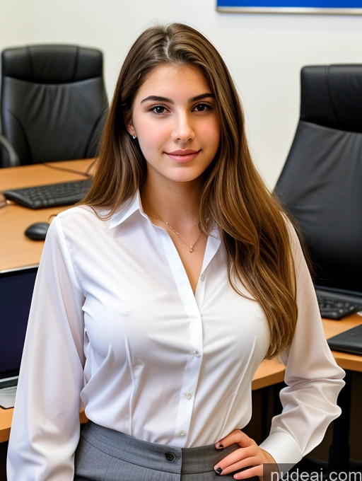 ai nude image of arafed woman in a white shirt and grey skirt standing in front of a desk pics of Sorority Beautiful Perfect Boobs Perfect Body 18 Jewish Office Blouse