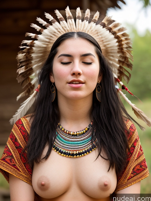 ai nude image of arafed woman with a feather headdress and a necklace pics of One Small Tits Orgasm Front View Native American Pubic Hair Traditional 18 Fairer Skin Black Hair