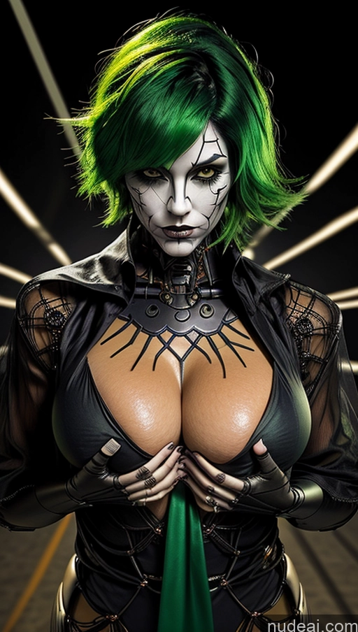 ai nude image of arafed woman with green hair and a green tie pics of Perfect Boobs Pubic Hair Tanned Skin French Halloween Futuristicbot V2 Green Hair Huge Tits, Hard Nipples