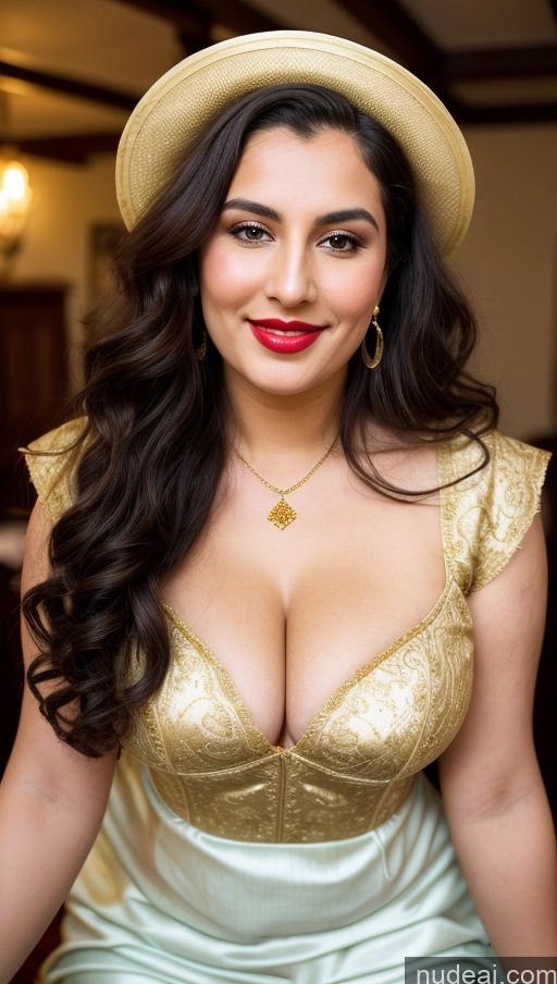 ai nude image of araffe woman in a gold dress and hat posing for a picture pics of Milf Busty Beautiful Lipstick Thick Chubby Fat Big Hips Fairer Skin 20s Happy Seductive Long Hair Russian Skin Detail (beta) Party Front View Straddling Sari Blouse Dirndl Victorian Cleavage Gold Jewelry