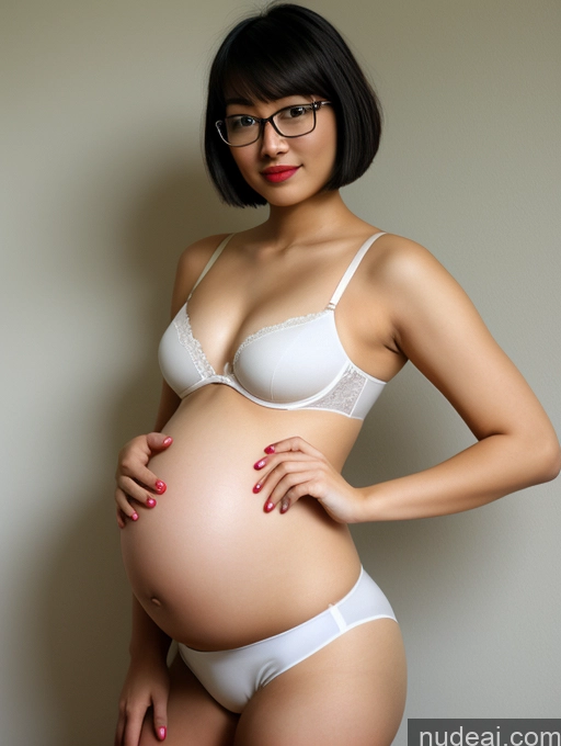 ai nude image of pregnant woman in white underwear and glasses posing for a picture pics of Lipstick Underwear Short Hair 18 Asian Pregnant Glasses