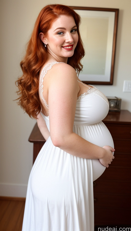 ai nude image of pregnant woman in white dress standing in front of a dresser pics of Huge Boobs Perfect Boobs Thick Perfect Body Big Hips Big Ass Beautiful Laughing Detailed Cleavage Lipstick Traditional 60s Nightgown Fairer Skin Pregnant Irish 18