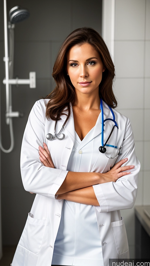 related ai porn images free for Woman One Perfect Boobs Perfect Body 20s Serious Brunette Long Hair Swedish Bathroom Front View Doctor Gloves Lab Coat Nurse Cleavage