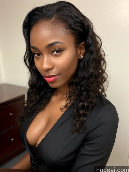 ai nude image of there is a woman with a black top and a pink lip pics of 18 One Woman Perfect Boobs Lipstick Skinny Short Perfect Body Dark Skin African Curly Hair Black Hair Skin Detail (beta) Secretary Front View Detailed