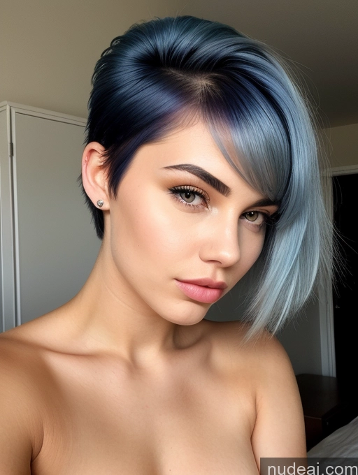 ai nude image of arafed woman with blue hair and a blue top posing for a picture pics of Pixie Blue Hair Perfect Body Perfect Boobs 18 Pouting Lips Nude