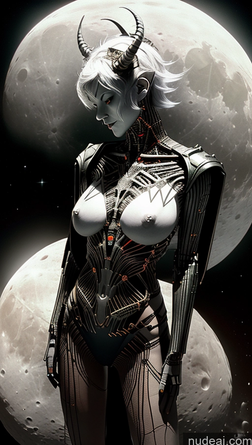 ai nude image of there is a woman with a horned head and a bodysuit on pics of Perfect Boobs Pubic Hair Tanned Skin Green Hair Pixie French Moon Close-up View Halloween Futuristicbot V2 Huge Tits, Hard Nipples Succubus