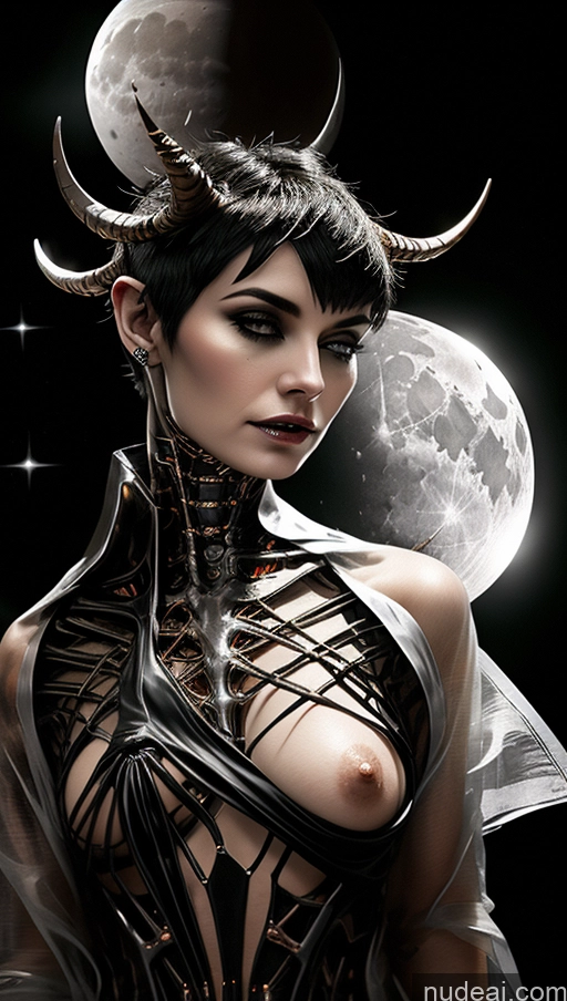 ai nude image of arafed woman with horns and a full moon in the background pics of Perfect Boobs Pubic Hair Tanned Skin Pixie French Moon Close-up View Halloween Futuristicbot V2 Huge Tits, Hard Nipples Succubus White Hair