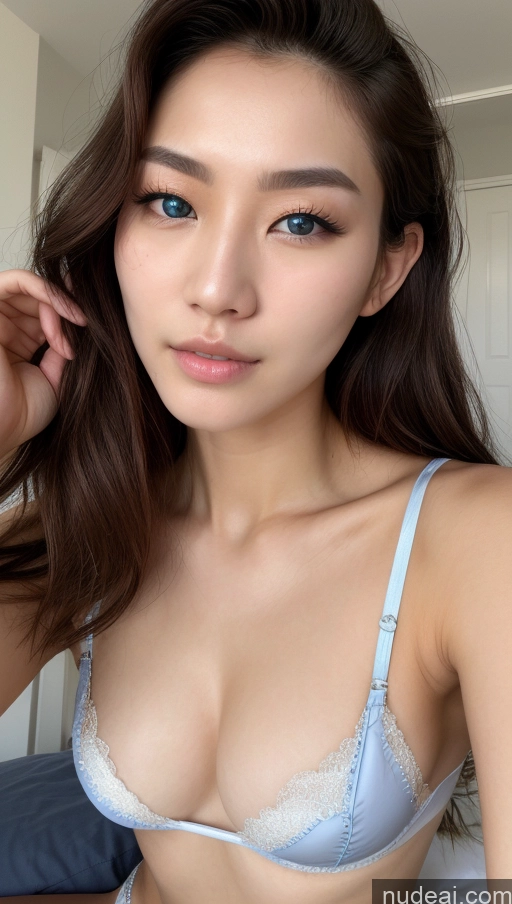 ai nude image of arafed asian woman in a blue bra top posing for a picture pics of Beautiful Perfect Body Pubic Hair Fairer Skin 20s Seductive Messy Skin Detail (beta) Stylish Detailed Deep Blue Eyes Two Woman Bikini, Underwear, Lace Korean