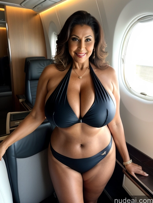 ai nude image of araffe woman in a black bikini sitting on a plane pics of Milf One Busty Huge Boobs Thick Tanned Skin Front View Microkini Thong Indian 70s Flight Attendant Vampire