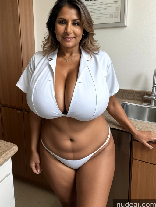 related ai porn images free for Milf One Busty Huge Boobs Thick Tanned Skin Front View Microkini Thong Indian 70s Doctor Lab Coat